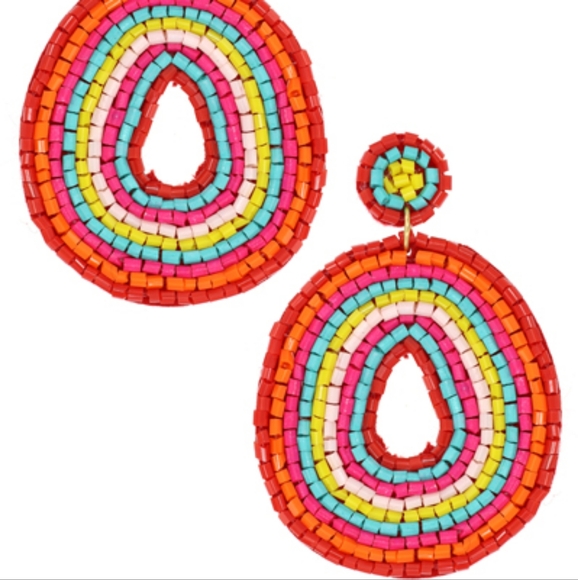 Multi Colored Seed Beaded Earrings - Picture 2 of 2